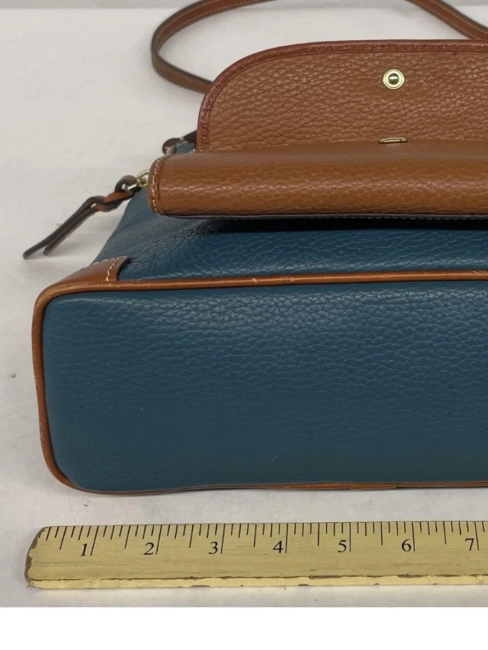 Dooney & Bourke Teal Leather Crossbody with Tan Trim and Gold Hardware